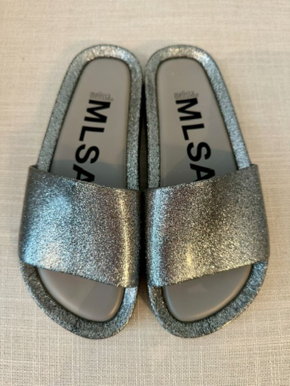 Melissa Silver Glitter Slides